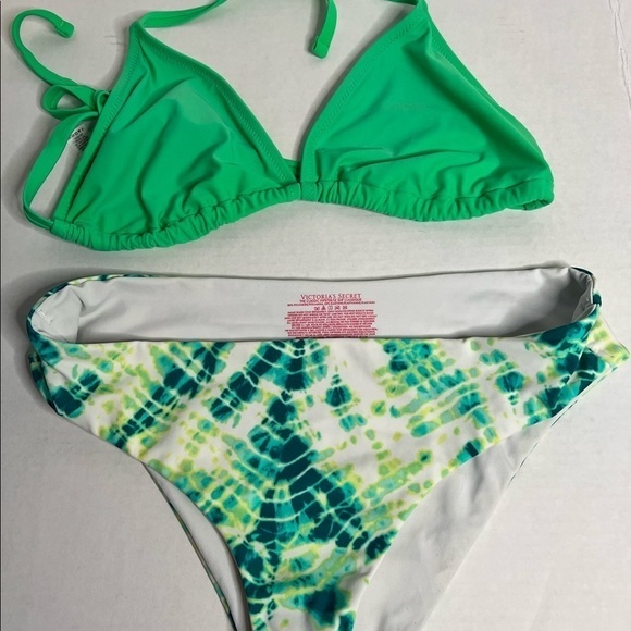 Victoria’s Secret Bikini Size Medium Swimsuit Bathing Suit Green White - Picture 4 of 8